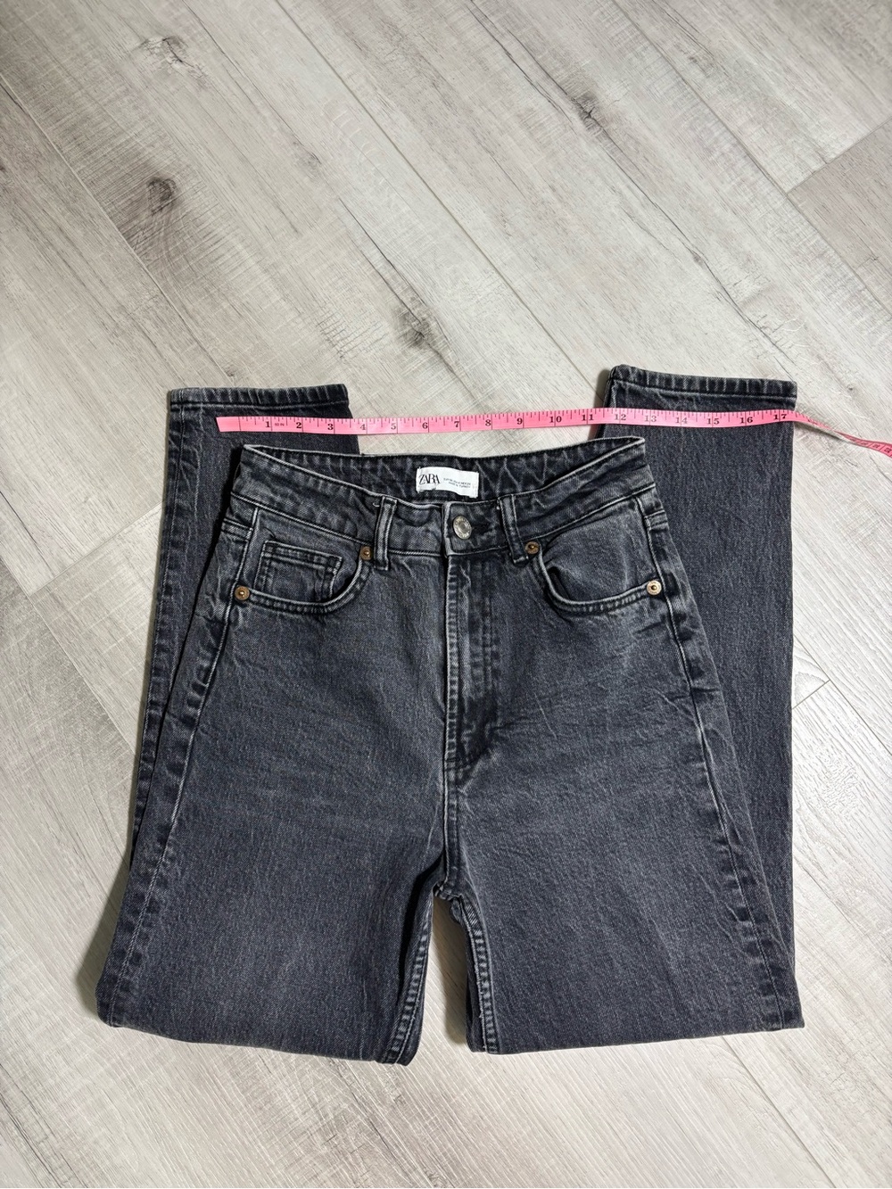 Zara High Rise Straight Leg Jeans Gray Black Washed Denim Sz 4 - Picture 5 of 11